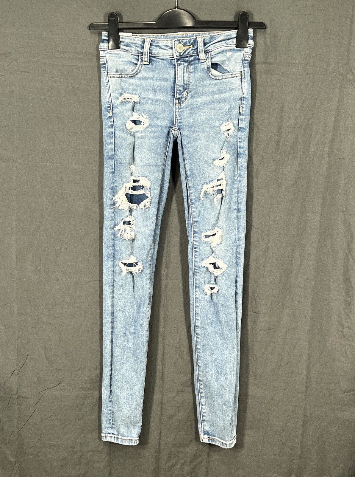 AMERICAN EAGLE Next Level Stretch BLUE Destroyed Denim JEANS/JEGGINGS Sz 0