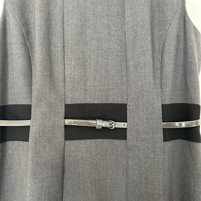 Calvin Klein Sleeveless Sheath Dress Size 10 Belted Pleated Grey