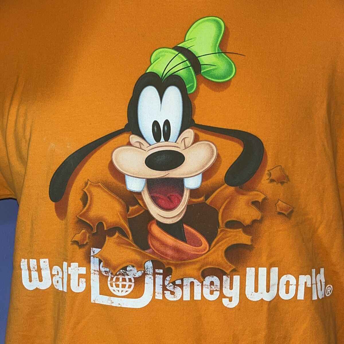 VTG 90s Disney Parks Goofy T-Shirt Double Sided Orange L Unisex All Over  Print