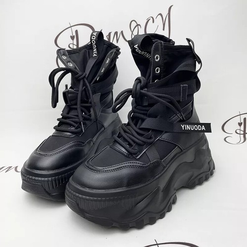 Fashion Women Chunky Platform Motorcycle Boots White Lace Up Thick Bottom Shoes - Picture 10 of 26
