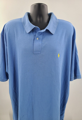 Ralph Lauren Polo Shirt Adult 2XLT Baby Blue Short Sleeve Yellow  