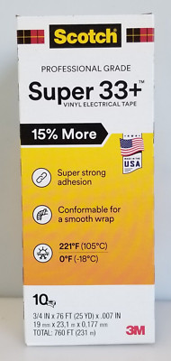 3M Scotch SUPER 33+ Vinyl Electrical Tape 3/4'' X 76', 10-Pack, NEW