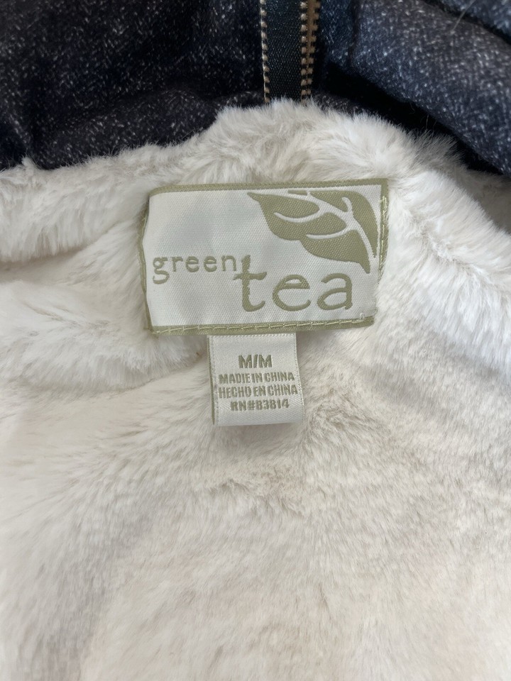 GREEN TEA Womens Zip Puffer Vest Faux Fur Lined Removable Hood Black