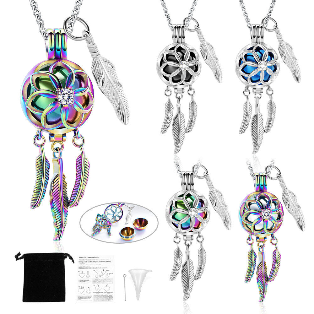 Hollow Cremation Jewelry Dream Catcher Urn Necklaces for Ashes Keepsake