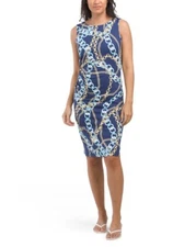 J.Mclaughlin women Sleeveless Sage Knee Length Dress size Large Blue Chain $228