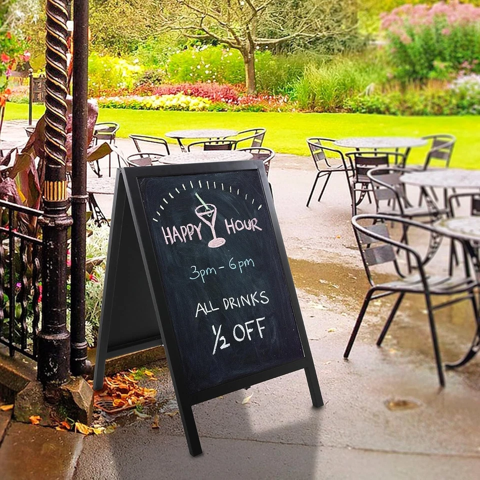 Black Metal A Frame Chalkboard Sign, Freestanding Sidewalk Sandwich Board Sign - Image 2 of 4