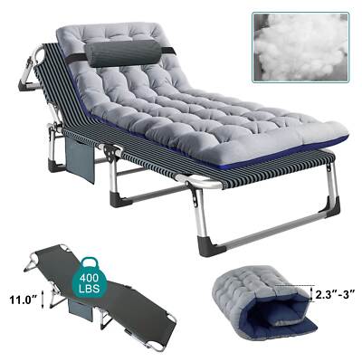 Camping cots Sun Lounger Folding Recliner Chair Reclining Seat Bed with  pillow