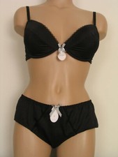 32D BRA SIZE 8 KNICKERS SET  BLACK SATIN LA SENZA JACQUARD SPOT UNDERWEAR BNWT