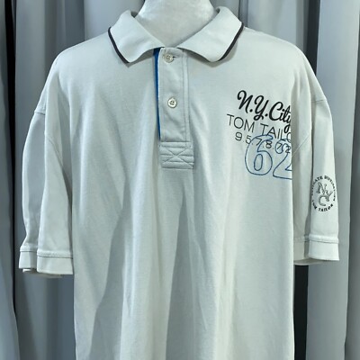 Tom Tailor Polo Shirt Mens Extra Large White Large Spell Out Embroidered Preppy