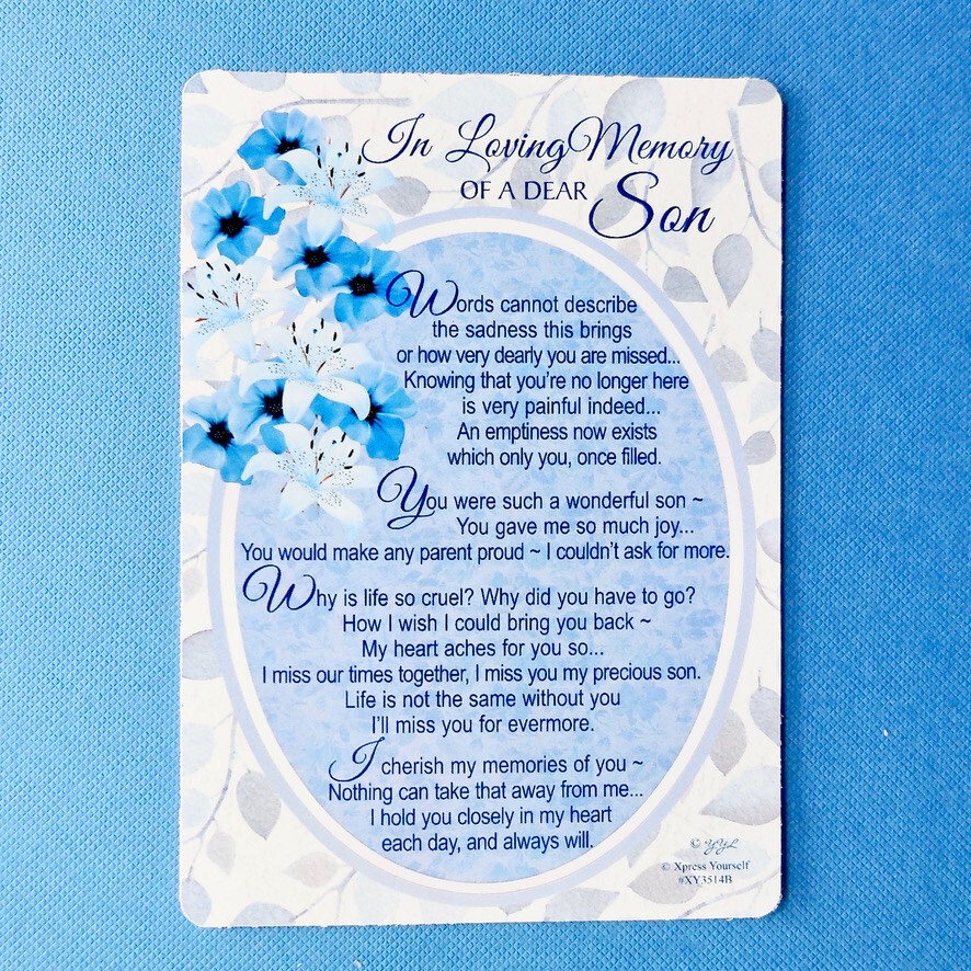 In Loving Memory of a Dear Son Graveside Memorial Card Keepsake Poem Message