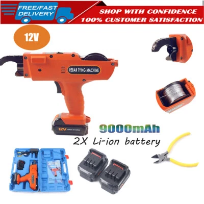 8-34mm Rebar Tier Tying Machine Automatic Binding Tool w/2 Batteries 3 Wires