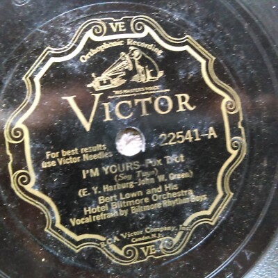78 rpm Victor 22541, Bert Lown, I'm Yours, Here Comes the Sun, jazz V+