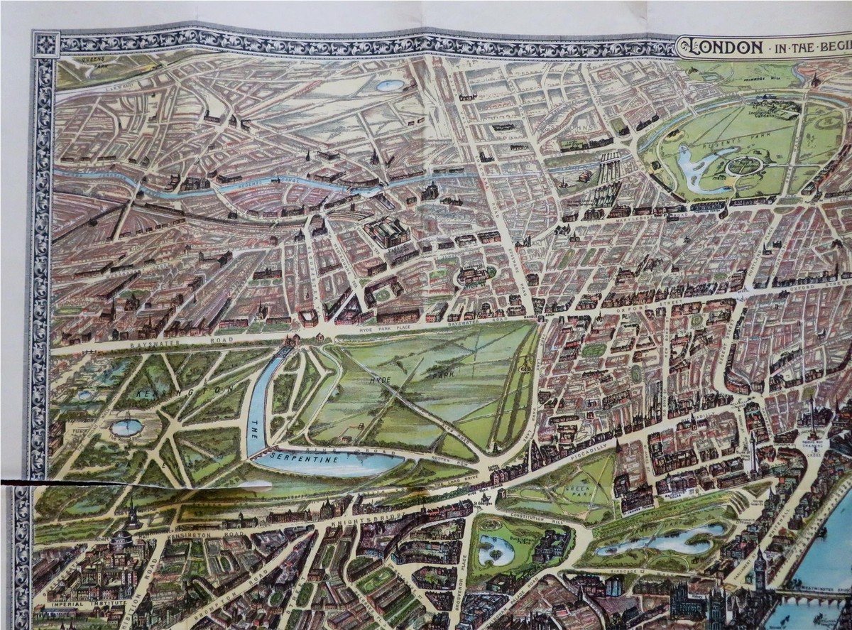 Plan Pittoresque De Londres 1900 - Carte 3D Vue à Vol D'Oiseau - Antiquariat