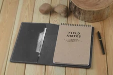 Leather Field Notes Steno Book Holder Refillable Black Gift Portfolio Case 6x9"