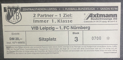 3939 Ticket BL 93/94 VfB Leipzig - 1. FC Nürnberg, 08.04.1994