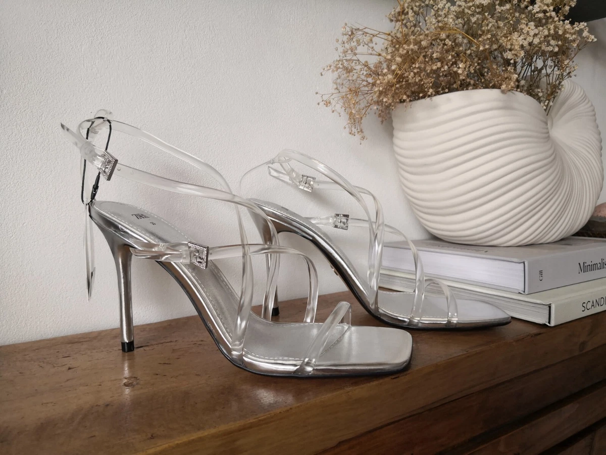 Stylish ZARA Vinyl Mules with Transparent Heels