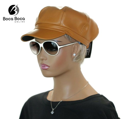 Newsboy Vegan Leather Hat Elastic Back 