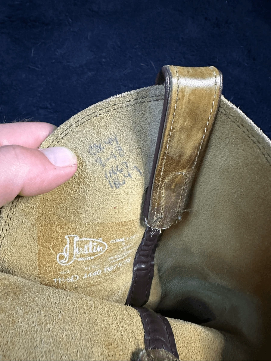 Justin Boots Blue Print Gaucho Bay Leather Work Boots Pull On Sz 11 1 2 Mens 444