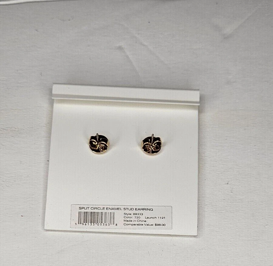 Pendiente Tory Burch Esmalte Círculo Dividido Negro y Dorado NUEVO con etiqueta Foto 3 de 4