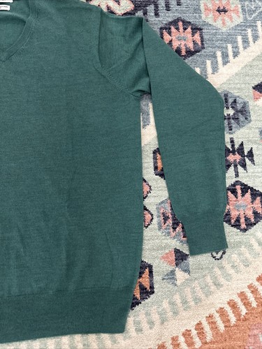 Peter Millar Men's L Sweater Merino Wool Silk Hunter Green Soft V-Neck Pullover - Picture 4 of 9