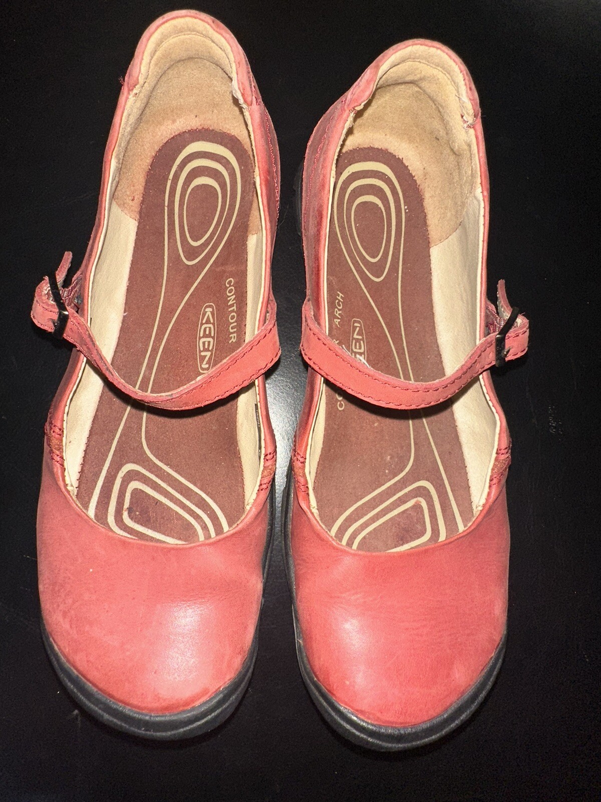 Scarpe Keen Delaney Mary Jane rosse in pelle comode casual fibbia piatta taglia 7 37 5