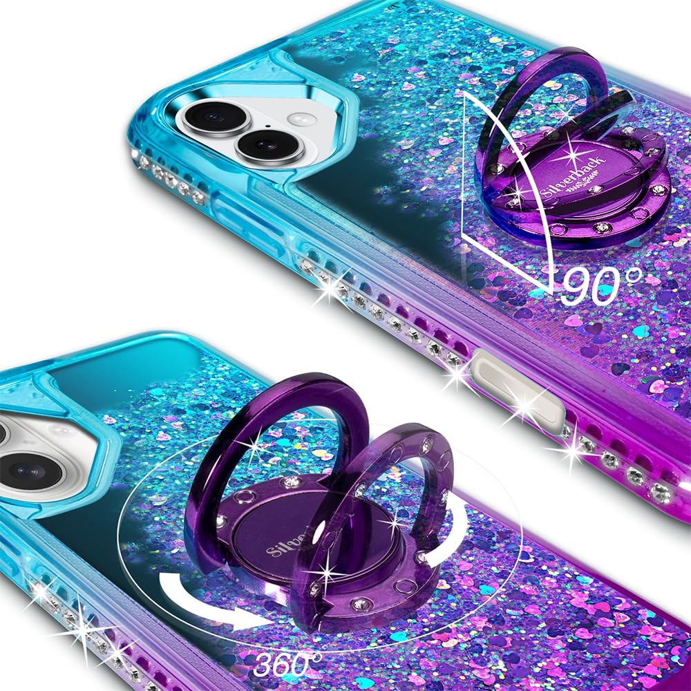 Coque iPhone 17 avec support bague rotative et paillettes scintillantes - 3