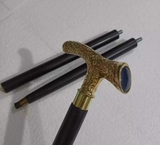 Brass Victorian Handle Wooden Vintage Walking Cane Antique Style Stick