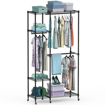 4-Tier Heavy-Duty Clothing Rack   Wheeled Steel Wardrobe Organizer