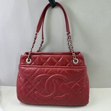 Auth Chanel GST Shoulder Tote Bag Red Caviar Leather Silver Hardware