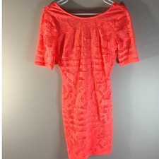 Windsor Neon Coral Orange Floral Lace Open Back Bodycon Mini Dress Medium