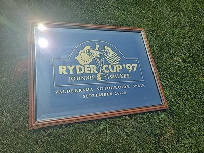 Johnnie Walker Ryder Cup Hanging Mirror Sign With Wood Frame 26X21 Golf 1997