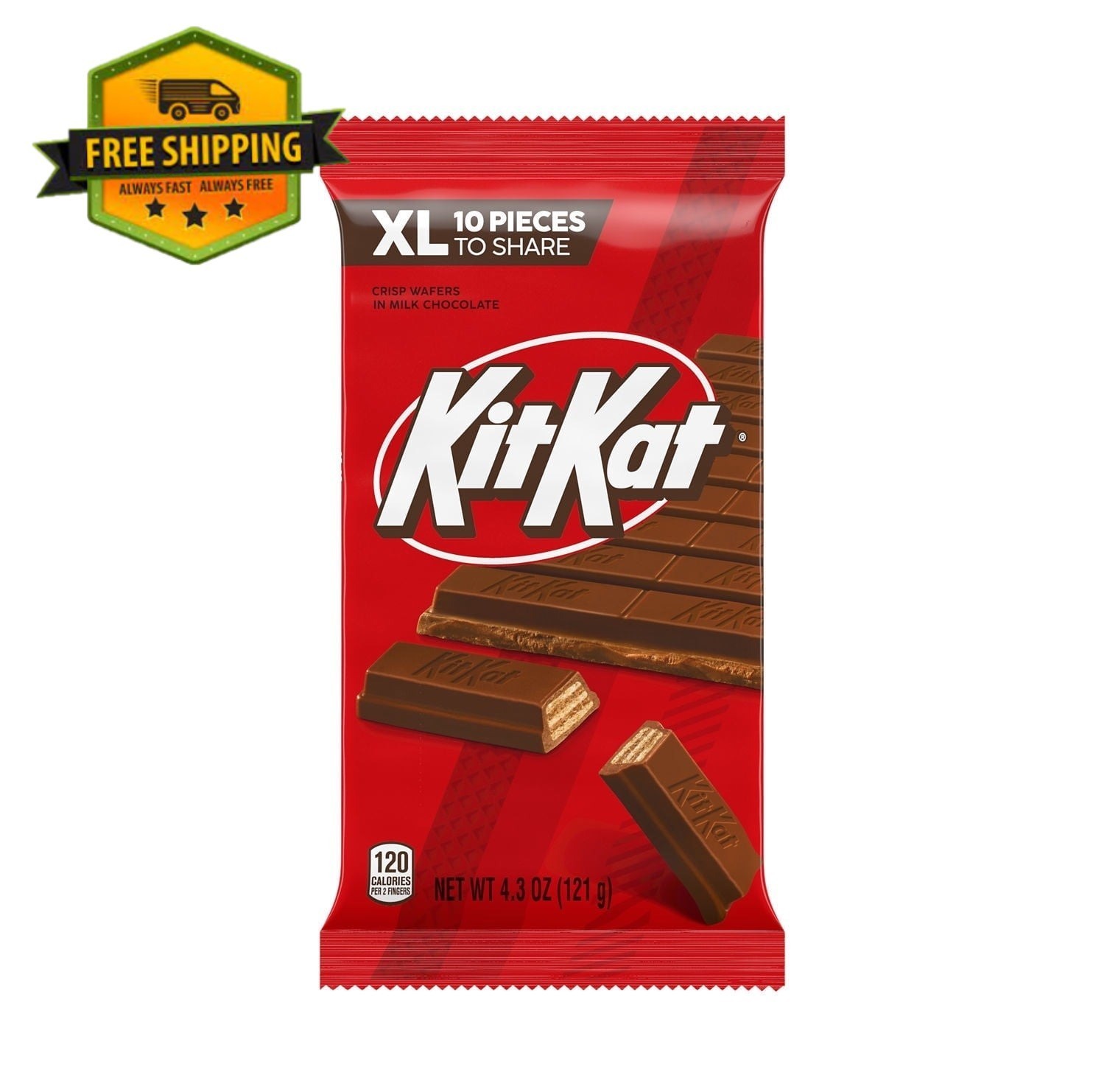 Kit Kat Milk Chocolate Wafer XL Candy Bar &ndash; 4.3 oz, 10 Pieces