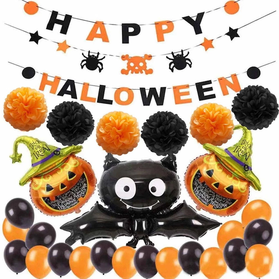 Pompones de papel de seda negro naranja 12 piezas - Flores de papel colgantes para Halloween... Foto 4 de 4