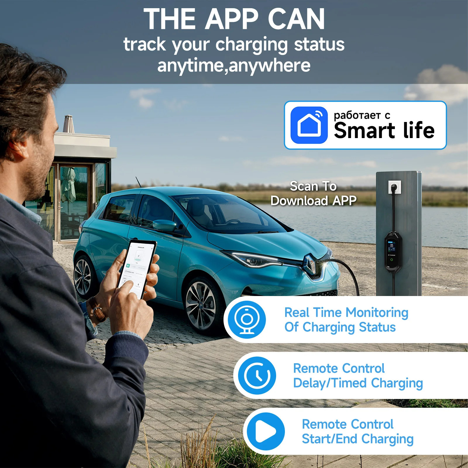 Cavo Ricarica Auto Elettrica Afyeev Tipo 2 16A Wallbox Portatile Evse WIFI Smart - Miniatura 4