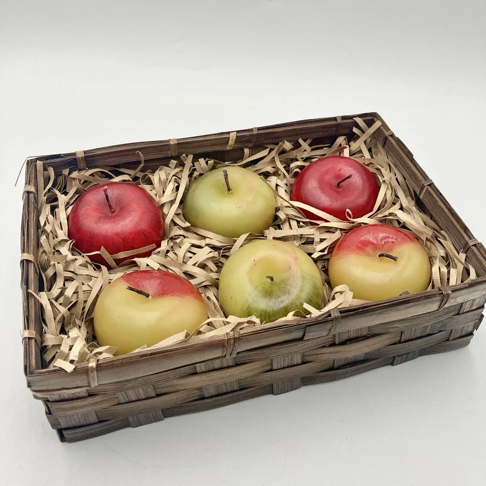 Juego de velas de manzana en cesta - Centro de mesa de frutas de otoño decoración de cocina 6 piezas Foto 2 de 4