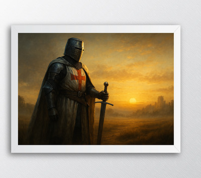 Kreuzritter Ritter im Morgengrauen Mittelalter Templer Poster Druck Gerahmt Leinwand Wandbild