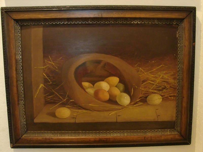 1800's American Still Life "Eggs" in hat Original Oil Painting by Ben Austrian
