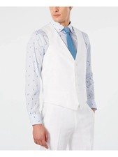 Bar Iii Mens Slim fit Button-Up Suit Vest Medium White Solid, L