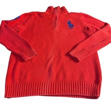 Polo Ralph Lauren red knit quarter zip blue lined collar boys sweater SIZE XL