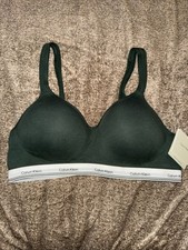 NWT 2025 Calvin Klein Logo Green White Black Wire Free Padded Bra Extra Large XL