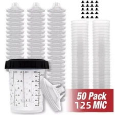🔥 50 Pack Disposable Paint Spray Gun Cup Liners + Lid System Kit 20oz 600ML Cup