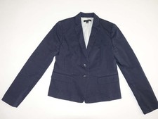Ann Taylor Women's 2 Button Blazer Jacket Size 4 Navy Blue Striped Cotton Lined