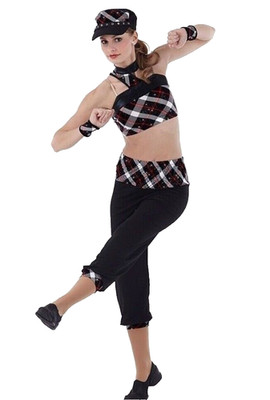 Break It Down Adult Medium Dance Costume Plaid Crop Top w/Cropped Pants & Cuffs