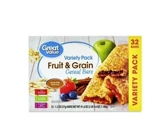 Great Value Fruit & Grain Cereal Bars Variety Pack, 1.3 oz, 32 Count