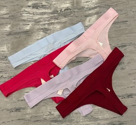 Lot of 5 Victoria's Secret Sexy Shine Patch cotton Logo Thong Panties Large NWT