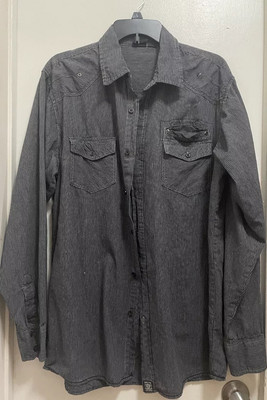 Burnside Gray Striped Pockets Collared Button Down Casual Shirt Sz XL