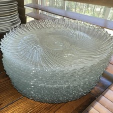 Clear Swirl Pattern Pressed Glass Dinner Plate Set Stackable Glossy Finish