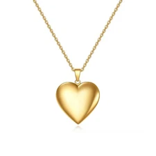 Womens Gold Custom Personalised Memorial Love Heart Photo Locket Necklace with P