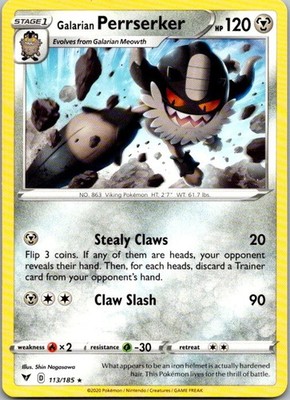 Galarian Perrserker Rare SWSH04: Vivid Voltage 113/185 NM