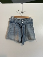 American Eagle blue button fly belted high rise mom short size 6